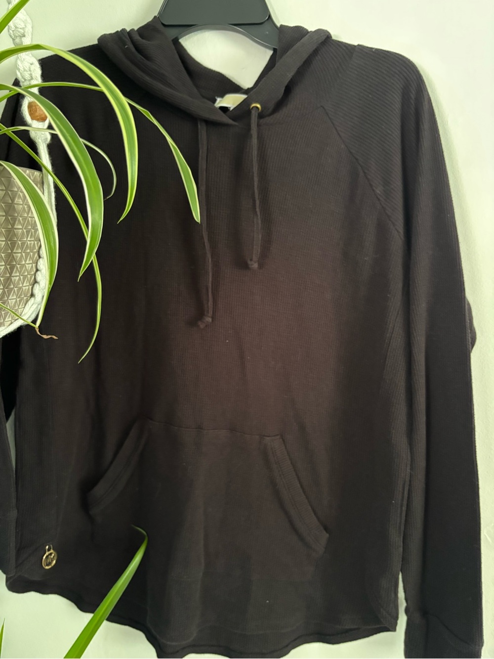 Michael Kors Black Waffle-Knit Hooded Pullover